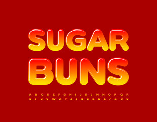 Vector bright emblem Sugar Buns. Sweet Gradient Font. Glossy Alphabet Letters and Numbers set