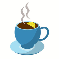Hot black tea with in blue cup. Vector illustration