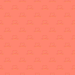 Line art seamless pattern in the form of a heart on color background. Romance graphic texture. Holiday celebration concept. Decorative print. Geometric bright wallpaper. Red contour line.