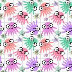 Naklejka premium Kids seamless cartoon octopus pattern for fabrics and textiles and packaging and gifts and cards and linens