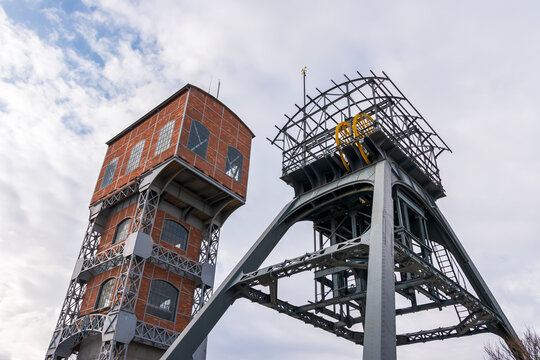 Two historic mining shaft towers in Świętochłowice. Technical monuments