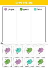 Sort cute birds by colors. Learning colors for children.