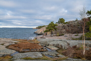 View of the coast and sea in autumn, Varisniemi, Hanko, Finland