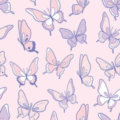 Pink and purple butterfly vector pattern background.