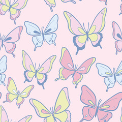 Fototapeta na wymiar Colorful pastel butterfly vector pattern background.