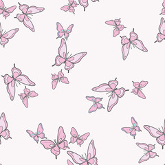 Fototapeta premium Pastel pink butterfly vector pattern background.