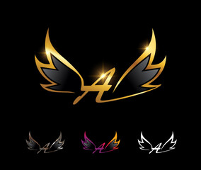 Golden Wings Monogram Logo Initial Letter A