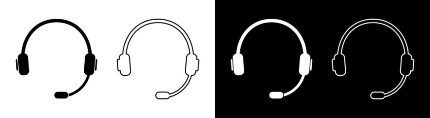 Headset of call center. Headphone with microphone. Line icon for support customer. Online callcenter, service 24 7. Silhouette of earphone for listen and talk. Logo of operator and hotline. Vector