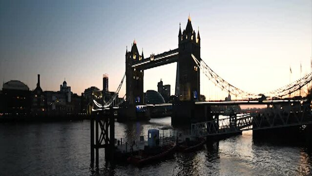 Sunset behind Tower Bridge, London, United Kingdom