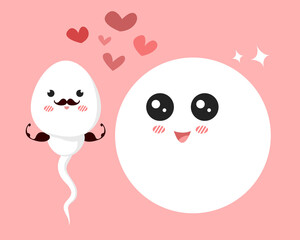 sperm and egg cartoon character. vector illustration