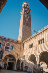 Fototapeta premium Verona, Italy - February 8, 2022 - Palazzo della Ragione and Lamberti tower