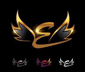 Golden Wings Monogram Logo Initial Letter E