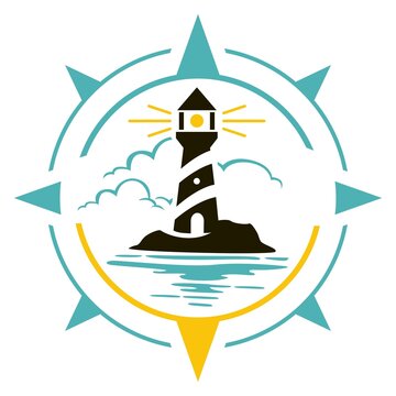 lighthouse and compass silhouette vector illustration