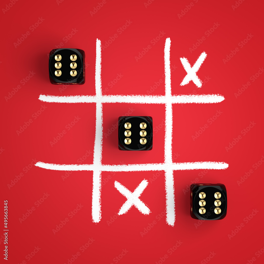 Leinwandbilder gold game dice cubes in tic tac toe game. 3d rendering