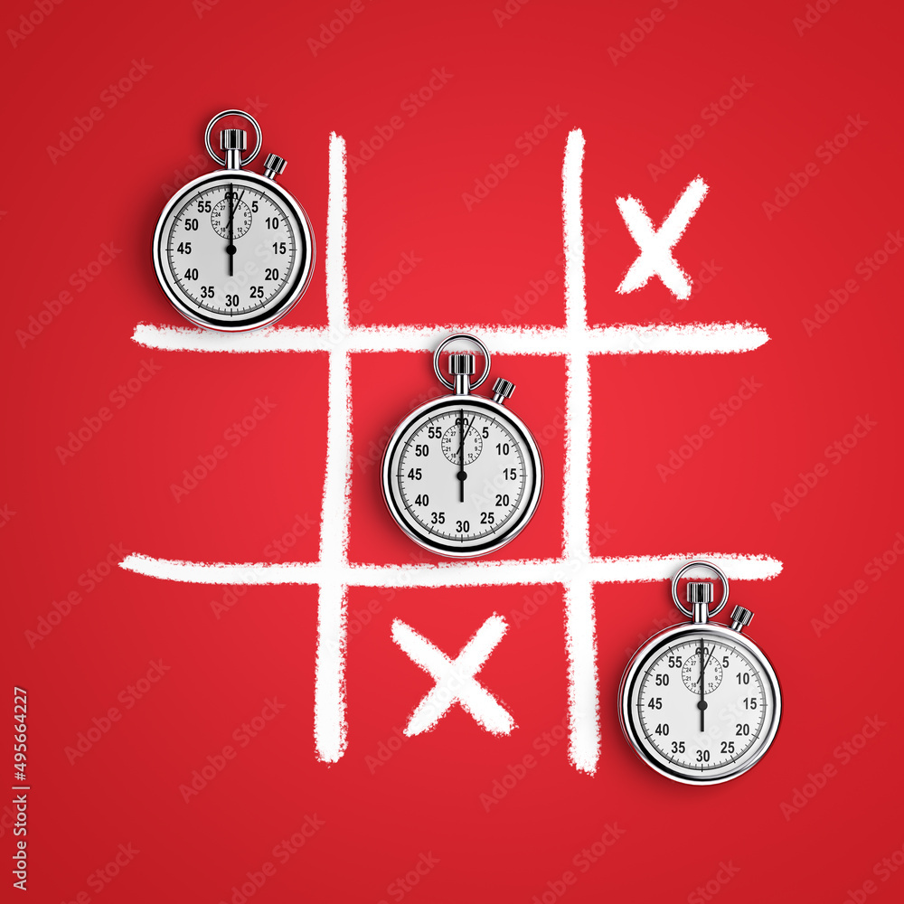 Poster stopwatches in tic tac toe game. 3d rendering