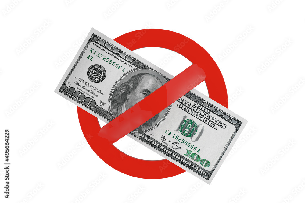 Aufkleber no bribes concept. 100 dollars with red prohibited symbol. 3d rendering