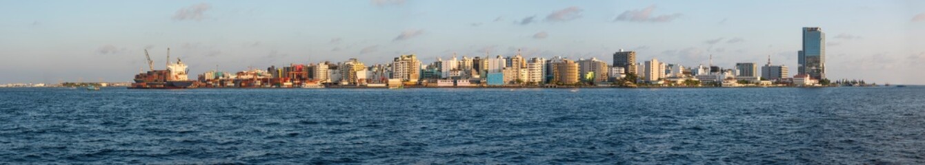 Panoramic view of large island city of Male in Maldives