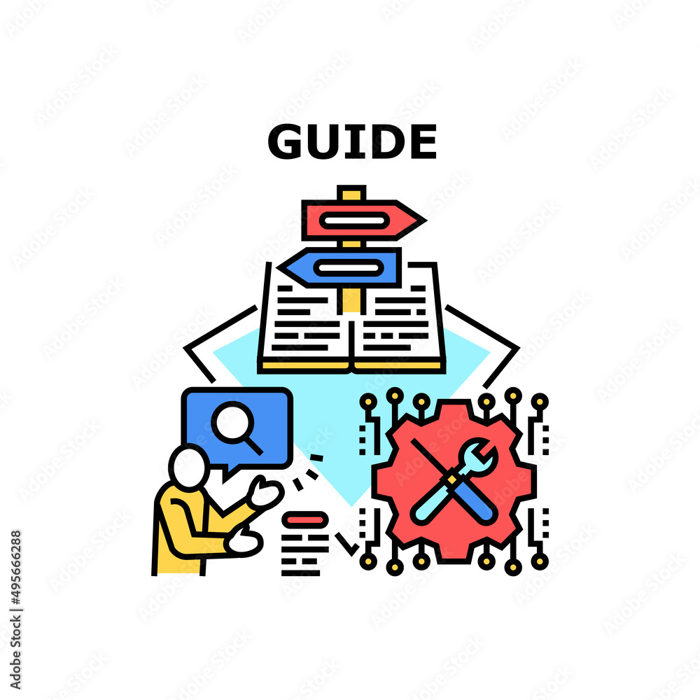 Poster guide advice vector icon concept. guide advice of support service worker, manual book with instructi