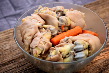 Boiled pork legs in a glass bowl. boiled pig's feet. Japanese food, Tebichi 