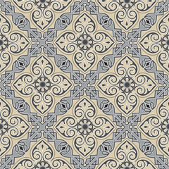Abstract floral seamless pattern. Mosaic floral ornamental background. Muslim ornament in arab orient style with Arabic, Turkish, Indian motifs. Good for fabric, textile, wallpaper background design