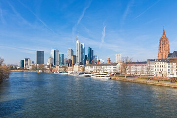 City of Frankfurt am Main with highrises and cathedral - obrazy, fototapety, plakaty