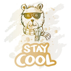 Stay cool text with bear. Poster quote.