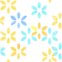 Floral pattern. Flower in color of ukrainian flag seamless watercolor drawn background. Flourish ornamental wallpaper concept design of no war, peace in Ukraine with flowers of peace