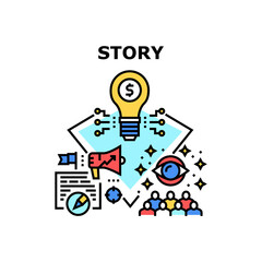 Story Of Success Vector Icon Concept. Businessman Story Of Success, Business Idea And Startup. Entrepreneur History Of Successful Goal Achievement And Project Or Trademark Color Illustration
