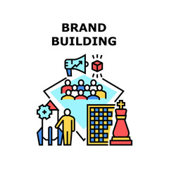 Brand Building Vector Icon Concept. Brand Building Businessman And Corporate Company Occupation. Entrepreneur Developing Strategy For Startup And Product Production Color Illustration