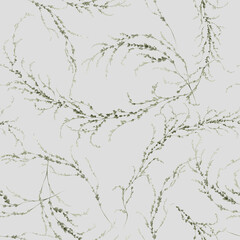 Fototapeta premium Seamless floral pattern with greenery on summer background, watercolor illustration. Template design for textiles, interior, clothes, wallpaper. Floral print