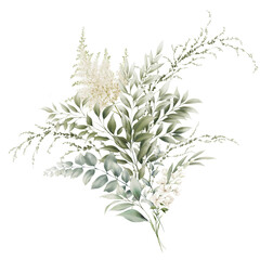 Bouquet of greenery, can be used as greeting card, invitation card for wedding, birthday and other holiday and  summer background. Watercolor illustration