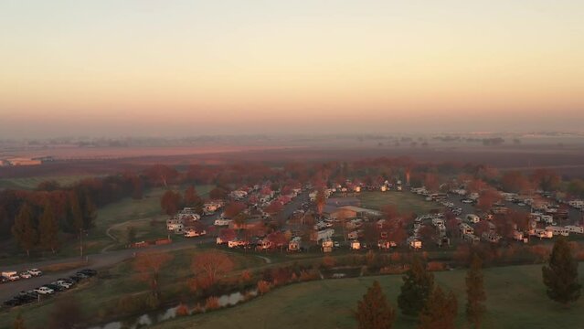 Small town in Central California, USA. Drone at sunrise.
