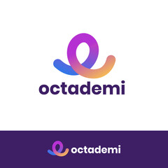 Fototapeta premium Octopus simple logo monogram. line logo vector design. Simple, education, science, technology, data company, apps and mobile logo