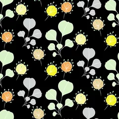 Poster Vector seamless half-drop pattern, with leaves and flowers © eLifeS