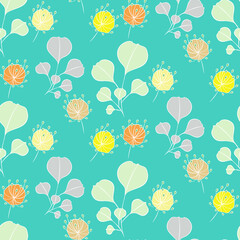 Vector seamless half-drop pattern, with leaves and flowers