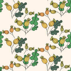 Vector seamless half-drop pattern, with bud and flowers
