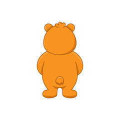 Back view of orange bear cartoon character sticker. Comic forest animal standing with back turned flat vector illustration isolated on white background. Wildlife, emotions concept