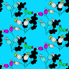 Vector seamless half-drop pattern, with bud and flowers