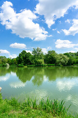 Obraz na płótnie Canvas Csónakázó tó boating lake in Sárvár Hungary water activity