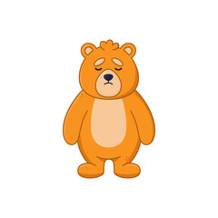 Obraz na płótnie Canvas Sad orange bear cartoon character sticker. Depressed, upset or unhappy comic forest animal flat vector illustration isolated on white background. Wildlife, emotions concept