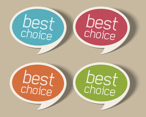 Speech bubbles with best choice offer vector illustration. Multicolored speech bubbles with message for seasonal sale advertisement on white background