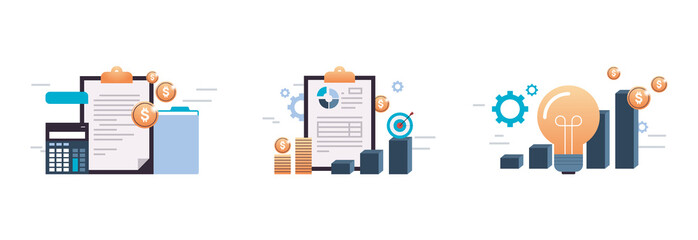 Business complete individual income tax return form online for tax payment, marketing analysis and intellectual capital concept flat illustration.
