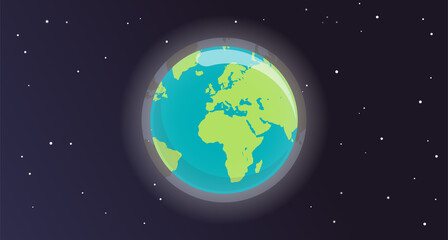 Naklejka premium Planet earth and world map flat illustration. 