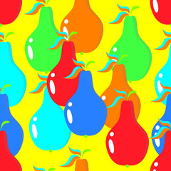Bright pear fruit seamless pattern on yellow background vector illustration.
