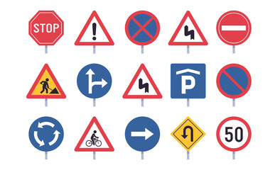 Traffic signs and transportation simple concept flat illustration.
