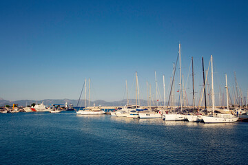 Beautiful marina with yachts on sunny day in Finike, Antalya, Turkey 