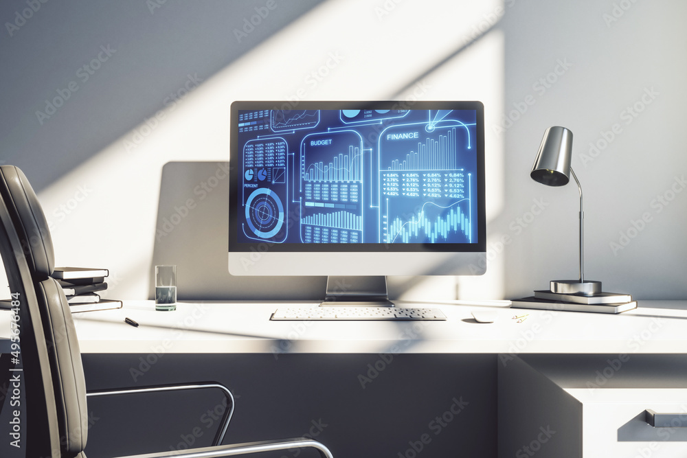 Aufkleber abstract creative stats data concept on modern laptop screen. 3d rendering