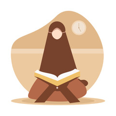 Muslim girl reading quran in ramadan