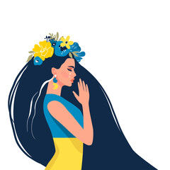 Pray for Ukraine. Crying girl. The concept of stay with Ukraine . There is no war. Support for Ukraine. Vector illustration. isolated.