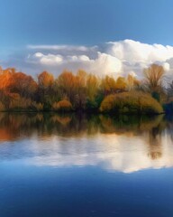 Watercolor and pastel drawing Finland  nature landscape, mystical foggy forest, autumn trees trend popular print for poster, textile or canvas. Modern fine arts design wallpaper. Wall art oil painting